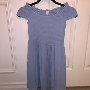off the shoulder blue dress!